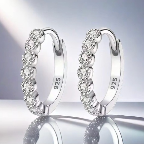Zara Jewelry - S925 Silver Compact Zircon Elegant Hoop Earrings.